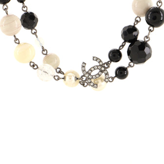Chanel CC Station Long Necklace Metal and Faux Pearls with Beads and Crystals