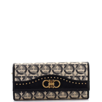 Salvatore Ferragamo Continental Wallet Gancini Jacquard and Studded Leather