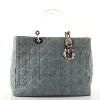 Christian Dior Vintage Lady Dior Bag Cannage Quilt Denim Large