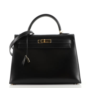 Hermes Kelly Handbag Black Box Calf with Gold Hardware 32