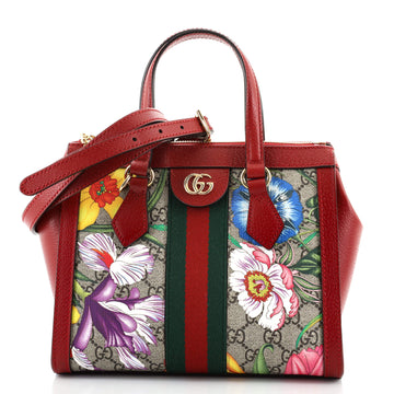 Gucci Ophidia Top Handle Tote Flora GG Coated Canvas Small