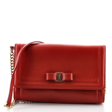 Salvatore Ferragamo Vara Bow Chain Clutch Leather Small