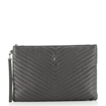 Saint Laurent Classic Monogram Wristlet Pouch Matelasse Chevron Leather Medium