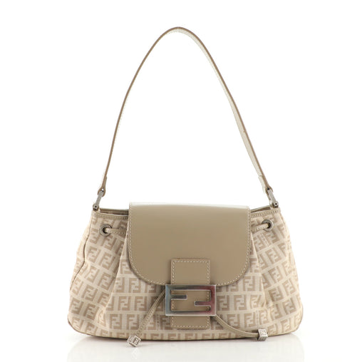 Fendi Drawstring Flap Hobo Zucchino Canvas and Leather