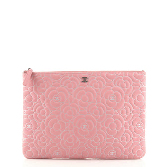 Chanel O Case Clutch Camellia Lambskin Medium