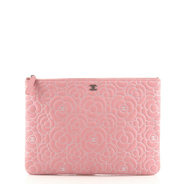 Chanel O Case Clutch Camellia Lambskin Medium