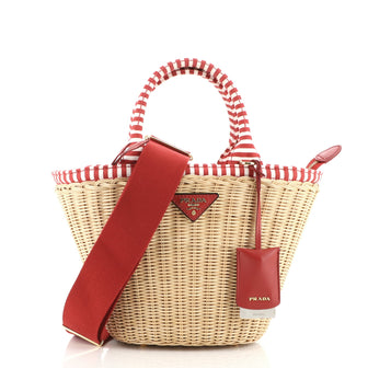 Prada Convertible Basket Bag Wicker with Canvas Small