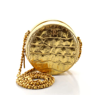 Chanel Round Clutch with Chain Crocodile Embossed Metallic Calfskin