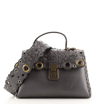 Bottega Veneta Piazza Top Handle Bag Leather with Intrecciato and Eyelet Detail Small