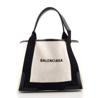 Balenciaga Navy Cabas Canvas with Leather Small