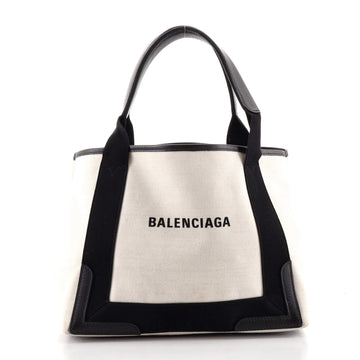 Balenciaga Navy Cabas Canvas with Leather Small
