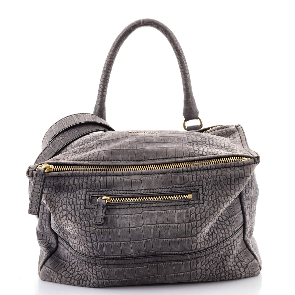 Givenchy Pandora Bag Crocodile Embossed Nubuck Medium Gray 1079991