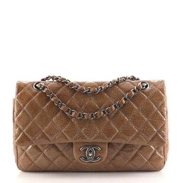 Chanel Classic Double Flap Bag Quilted Crinkled Patent Medium
