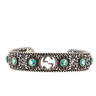 Gucci Garden Interlocking G Cuff Bracelet Sterling Silver with Crystals