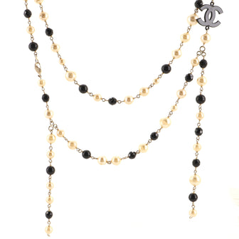 Chanel CC Long Necklace Faux Pearls, Beads and Metal with Enamel