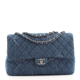 Chanel Classic Single Flap Bag Quilted CC Printed Denim Jumbo