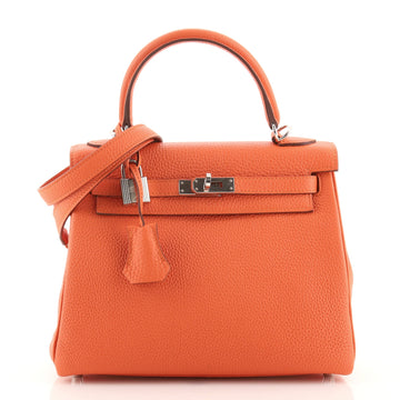 Hermes Kelly Handbag Orange Togo with Palladium Hardware 25