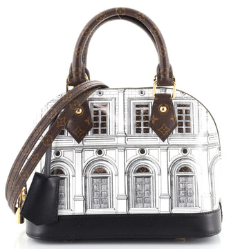 Louis Vuitton Alma Handbag Limited Edition Fornasetti Architettura Print Leather and Monogram Canvas BB