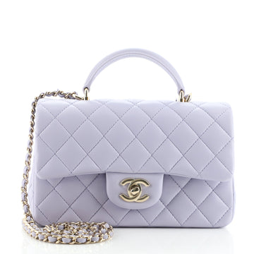 Chanel Classic Single Flap Top Handle Bag Quilted Lambskin Mini