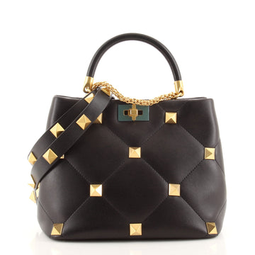 Valentino Roman Stud Top Handle Bag Quilted Leather Medium