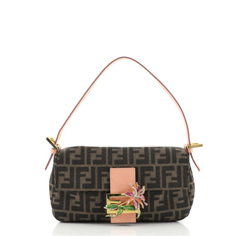 Fendi Baguette Bag Zucca Canvas with Crystal Flower Buckle