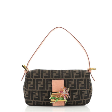 Fendi Baguette Bag Zucca Canvas with Crystal Flower Buckle