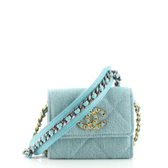 Chanel 19 Flap Coin Purse With Chain Quilted Denim