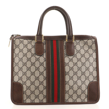 Gucci Vintage Web Zip Tote GG Coated Canvas with Leather Medium