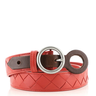 Bottega Veneta Circular Buckle Belt Intercciato Leather Medium