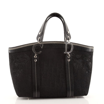 Christian Dior Vintage Tote Embroidered Diorissimo Canvas Large