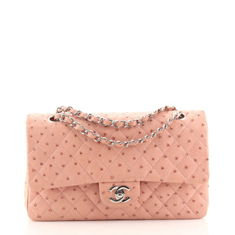 Chanel Vintage Classic Double Flap Bag Quilted Ostrich Medium