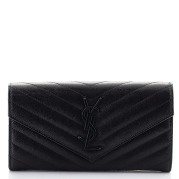 Saint Laurent Classic Monogram Flap Wallet Matelasse Chevron Leather Large
