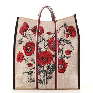 Gucci Poppy Tote Embroidered Canvas Tall