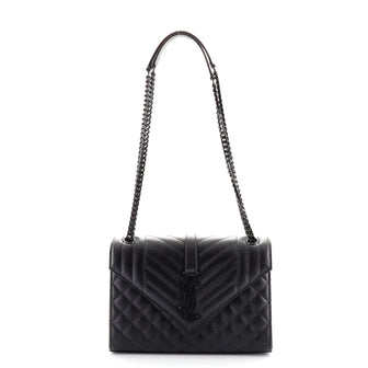 Saint Laurent Classic Monogram Envelope Satchel Quilted Leather Medium