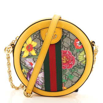 Gucci Ophidia Round Shoulder Bag Flora GG Coated Canvas Mini