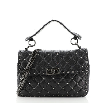 Valentino Rockstud Spike Flap Bag Crystal Embellished Quilted Leather Medium