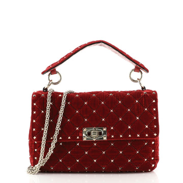 Valentino Rockstud Spike Flap Bag Quilted Velvet Medium