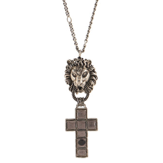 Gucci Lion Cross Pendant Necklace Metal with Enamel