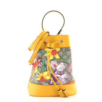 Gucci Ophidia Bucket Bag Flora GG Coated Canvas and Leather  Small