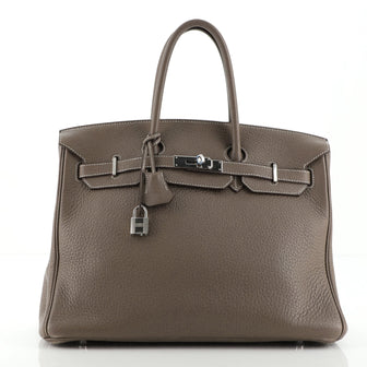Hermes Birkin Handbag Grey Clemence with Palladium Hardware 35