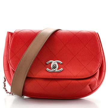 Chanel Accordion Saddle Messenger Bag Stitched Grained Calfskin Medium