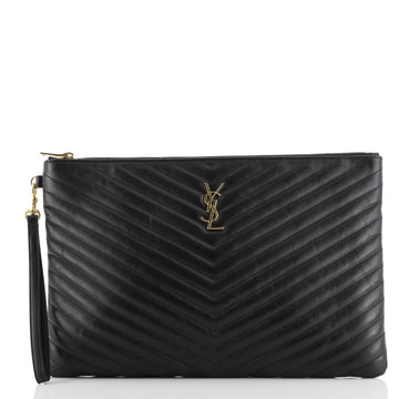 Saint Laurent Classic Monogram Wristlet Pouch Matelasse Chevron Leather Large