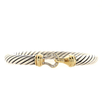 David Yurman Cable Buckle Bracelet Sterling Silver with 18K Yellow Gold and Pave Diamonds 7mm