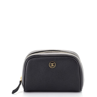Chanel Vintage CC Button Cosmetic Pouch Leather Mini