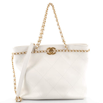 Chanel CC Lock Chain Handle Shopping Tote Quilted Calfskin Small