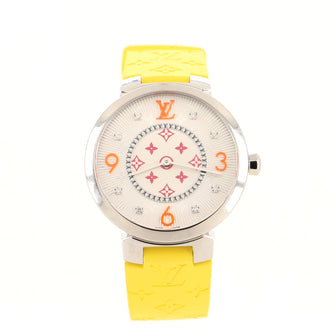 Louis Vuitton Tambour Monogram Quartz Watch Stainless Steel and Rubber with Diamond Markers 33
