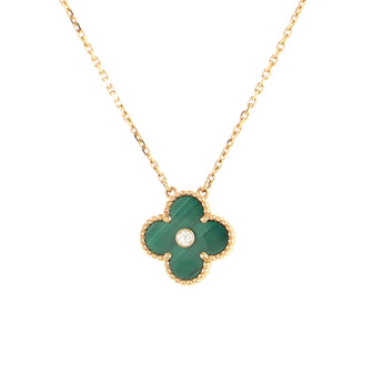 Van Cleef & Arpels Vintage Alhambra Pendant Necklace 18K Yellow Gold and Malachite with Diamond