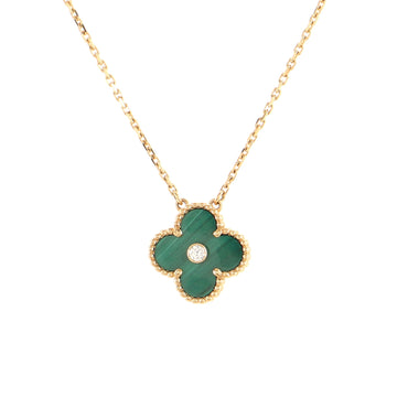 Van Cleef & Arpels Vintage Alhambra Pendant Necklace 18K Yellow Gold and Malachite with Diamond