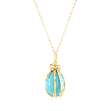 Tiffany & Co. Egg Charm Pendant Necklace 18K Yellow Gold and Turquoise