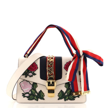 Gucci Sylvie Shoulder Bag Embroidered Leather Small
